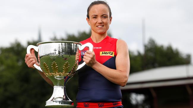 Daisy Pearce with the coveted AFLW Premiership Cup. Picture: AFL Photos/Getty Images