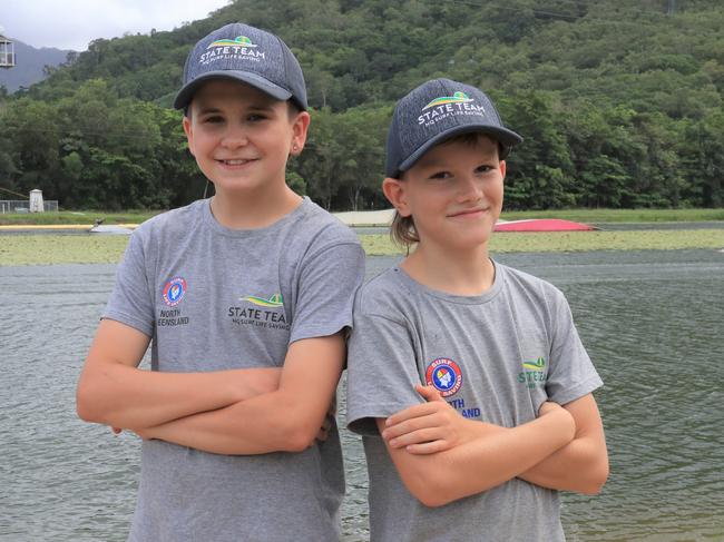 Fergus Johnston and Ben Bissett at the Cable Ski Park in Smithfield. Picture: Sandhya Ram