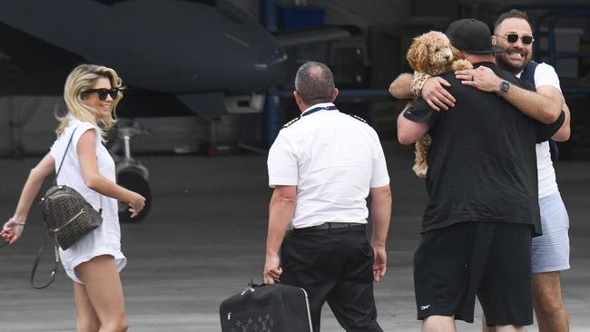 The pair get a warm welcome on touching down in Sydney on Saturday. Picture: Media Mode