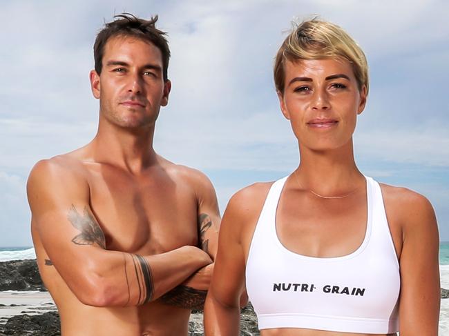 . Ironman and Ironwoman media call ahead of this weekend's competition at Currumbin. Courtney Hancock and Matt Poole.Picture: NIGEL HALLETT
