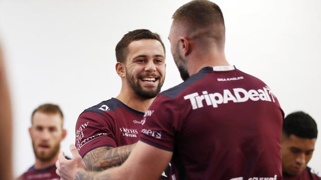 Manly Warringah Sea Eagles player Josh Aloiai during a weights training session. Picture: Jonathan Ng