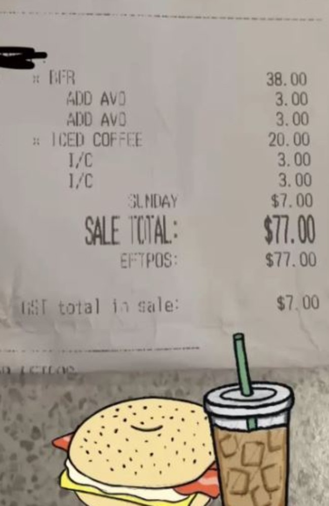 Customer shock after ordering two rolls and two coffees at a cafe. Picture: Reddit/LeeWiserEnvoy