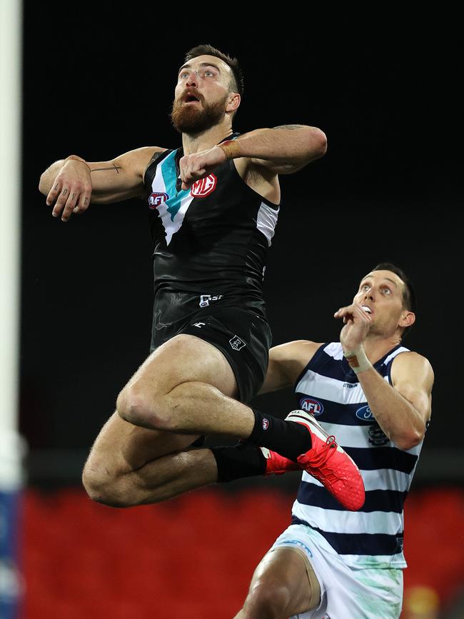 Port say while Charlie Dixon was down on form against Geelong, he had a lot of mates. Picture: Michael Klein