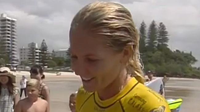 Stephanie Gilmore returns to the beach after winning her Round 3 heat at the Roxy Pro at Snapper Rocks.