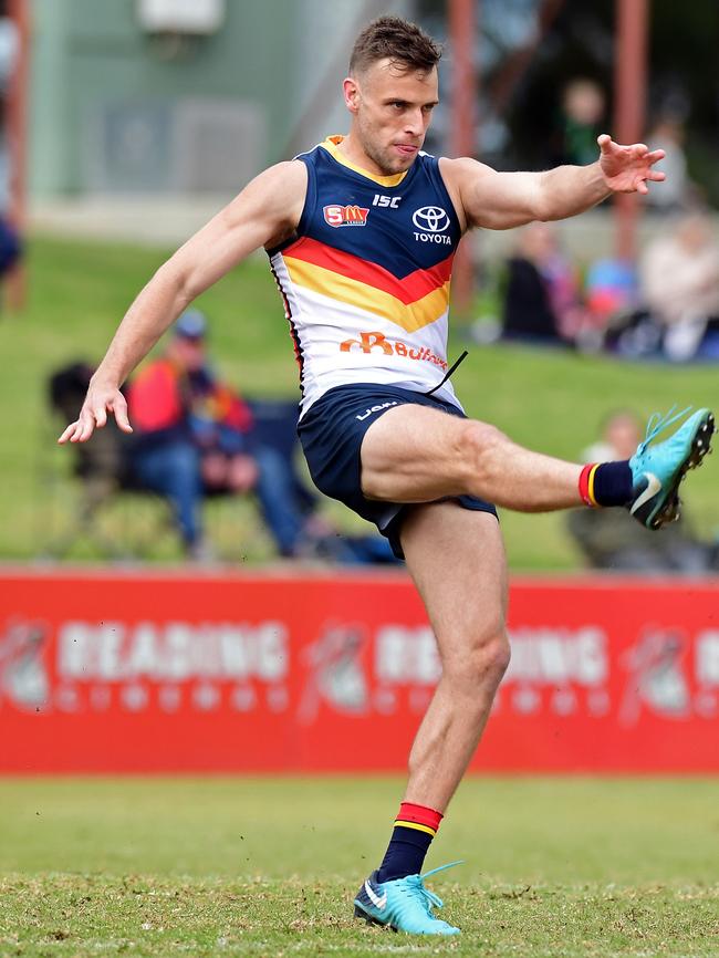 Adelaide's Brodie Smith could return for his first AFL game since rupturing his ACL in September. Picture: Tom Huntley