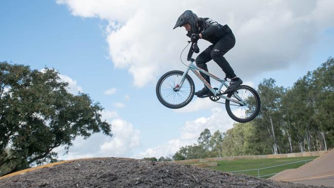 BMX riders enjoyed a fun session on jumping during the recent day camp in Ipswich. Picture: Gary Reid