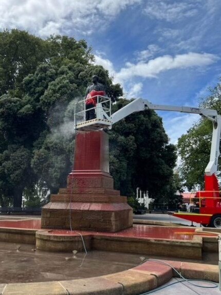 William Crowther statue being pressured cleaned following acts of vandalism.