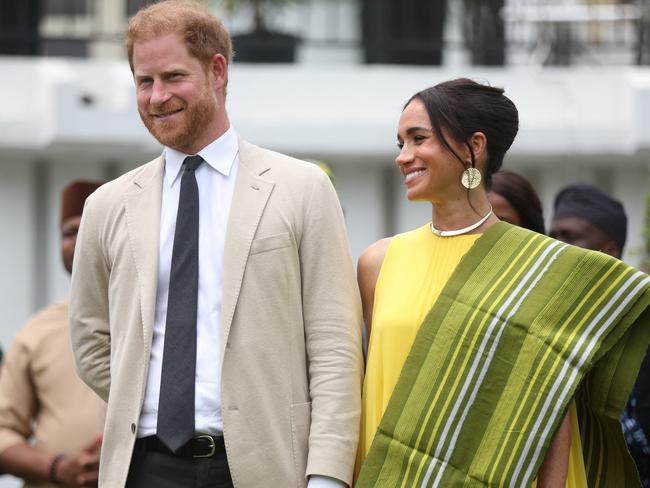 Harry headed to Nigeria after his brief London visit, where he was joined by wife Meghan Markle. Picture: Kola SULAIMON/AFP