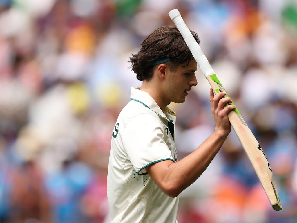 Sam Konstas salutes the crowd after an electric debut. Picture: Robert Cianflone/Getty Images