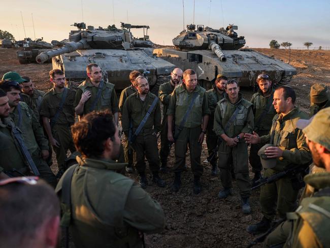 Israeli soldiers deployed on the southern border with the Gaza Strip as a truce between Israel and Hamas entered a sixth day. Picture: AFP