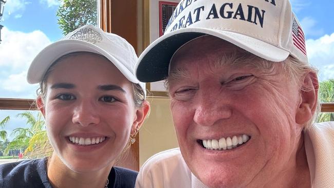 President-elect Donald Trump with his granddaughter Kai, 17, with whom he played golf on Sunday. Picture: X