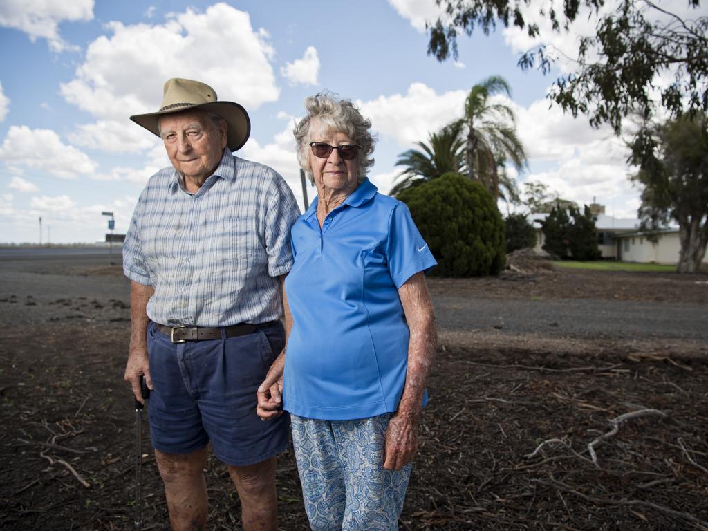 Pampas residents Ted and Margaret Kelly will spend their 65th wedding anniversary at an inland rail meeting in Millmerran, Tuesday, January 28, 2020. Picture: Kevin Farmer