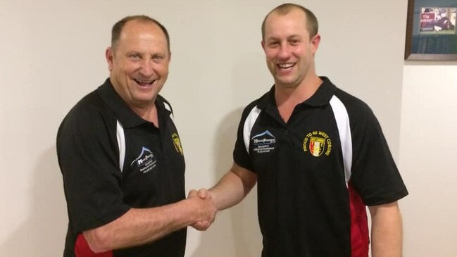 David Gloury (left) with West Coburg coach Dale May. Picture: SUPPLIED