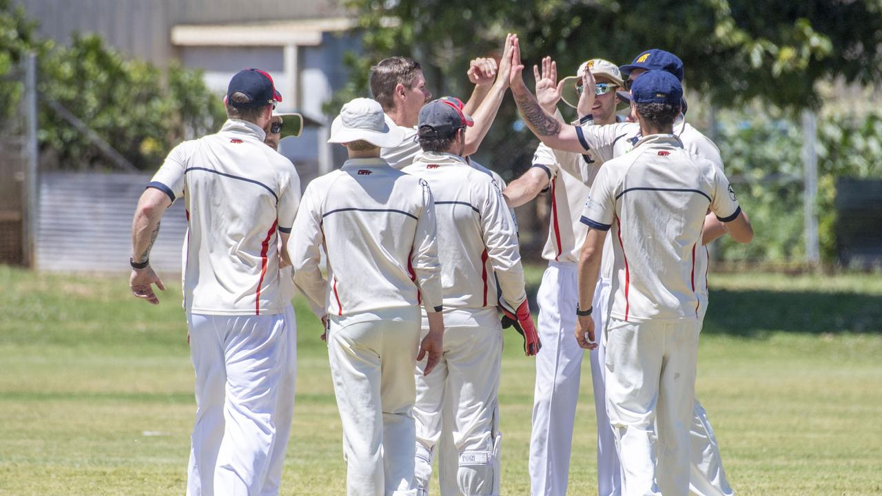 Wests celebrate the wicket of Rohan McDonald. Western Districts vs Met Easts, reserve grade cricket. Saturday, November 26, 2022. Picture: Nev Madsen.