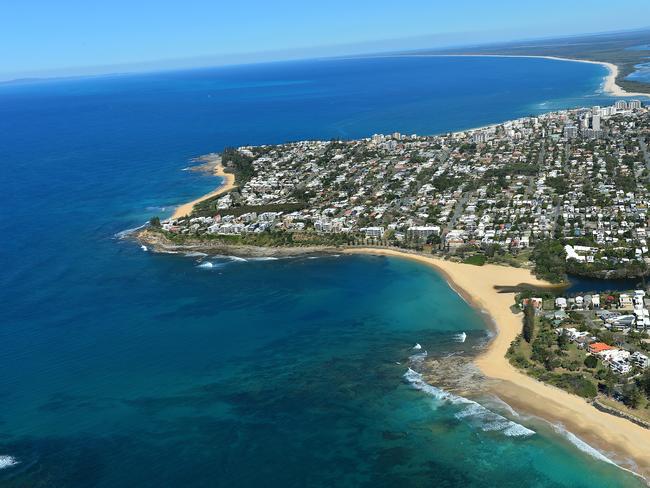 Aerial photography Sunshine Coast. Tooway. Moffat Beach. Shelley Beach. Kings Beach. Caloundra. Pumicestone passage.