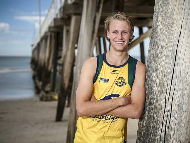 SANFL Eagles player and possible AFL draft pick Jack Lukosius at Grange Jetty Friday April 20,2018 - pic AAP/MIKE BURTON