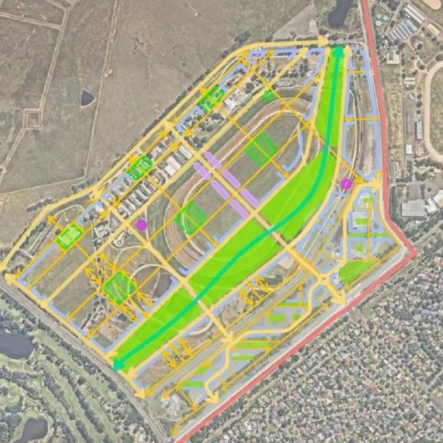 A map depicting proposed development at Thoroughbred Park, Lyneham, if the racetrack were removed. Picture: ACT Government