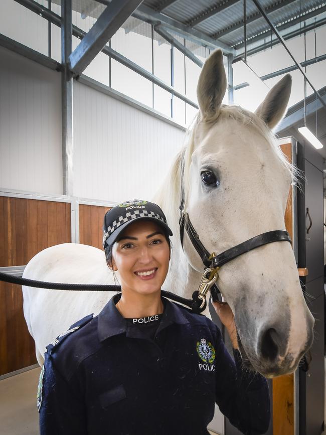 Senior Constable Sophie Heinrich with police horse Braxton.Picture: RoyVPhotography.