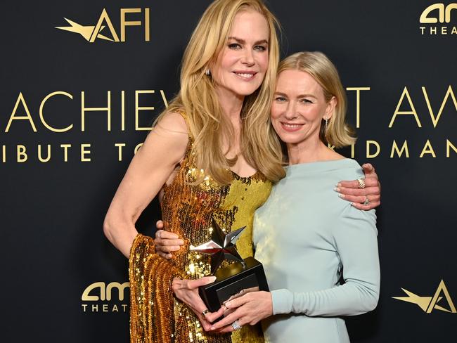 LOS ANGELES, CALIFORNIA - APRIL 27: (L-R) Nicole Kidman and Naomi Watts attend the 49th AFI Life Achievement Award: A Tribute To Nicole Kidman at Dolby Theatre on April 27, 2024 in Los Angeles, California. (Photo by Jon Kopaloff/Getty Images for AFI)