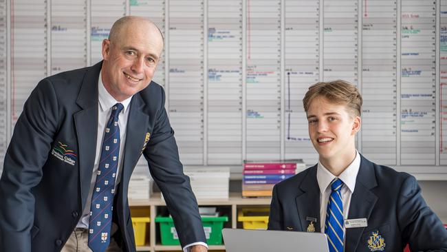 Principal Ken Barwick with student Joseph Little 17. Picture by Justin Sanson