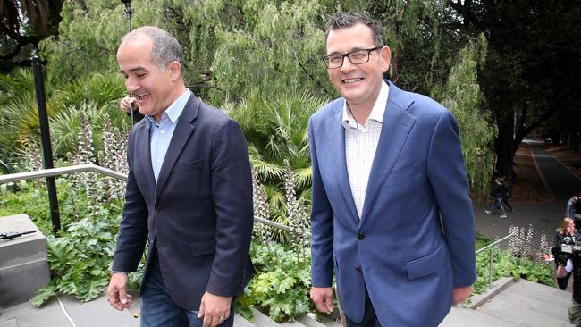 A fresh-looking Victorian Premier, Daniel Andrews, discusses the election results in Melbourne yesterday. Stuart McEvoy