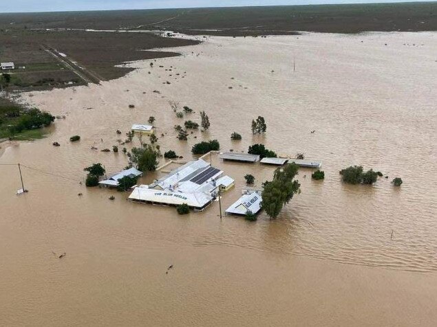 Flooding at the Blue Heeler Hotel at Kyuna, in northwest Queensland. Picture: Jo-Anne Foster