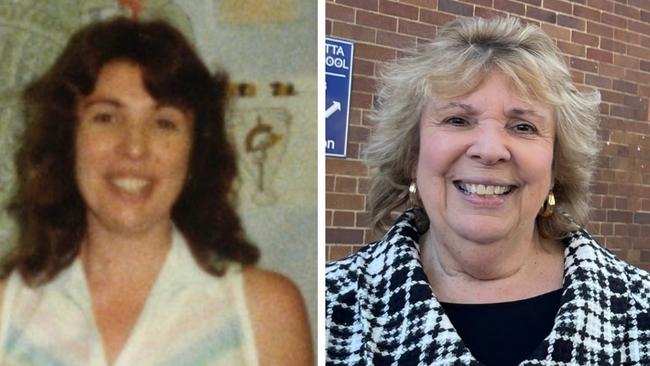 Canva composite of Parramatta High School principal Domonique Splatt circa 1980 and 2024.