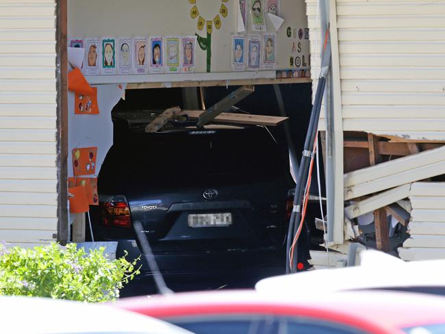 The Toyota Kluger crashed into the Banksia Road Primary School classroom. Picture: Jonathan Ng