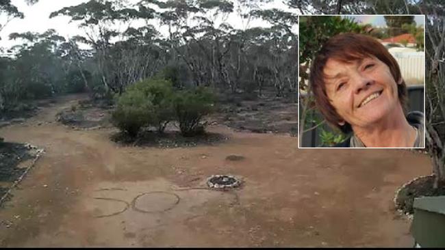 The SOS message that missing woman Deborah Pilgrim (inset) scrawled on a driveway. Pictures: SA Police