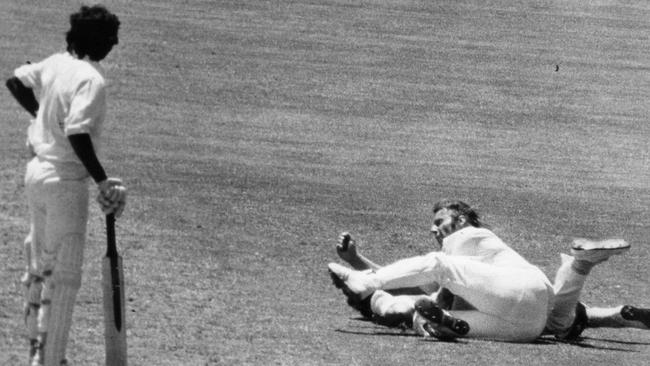 Collision between bowler Jeff Thomson and fieldsman Alan Turner. Thomson sustained a dislocated right shoulder in the 1976 accident when he went for a caught and bowled. He played club cricket with Toombul.