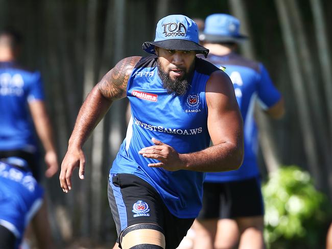 Frank the Tank at Samoa training during the Rugby League World Cup. Picture: Brendan Radke