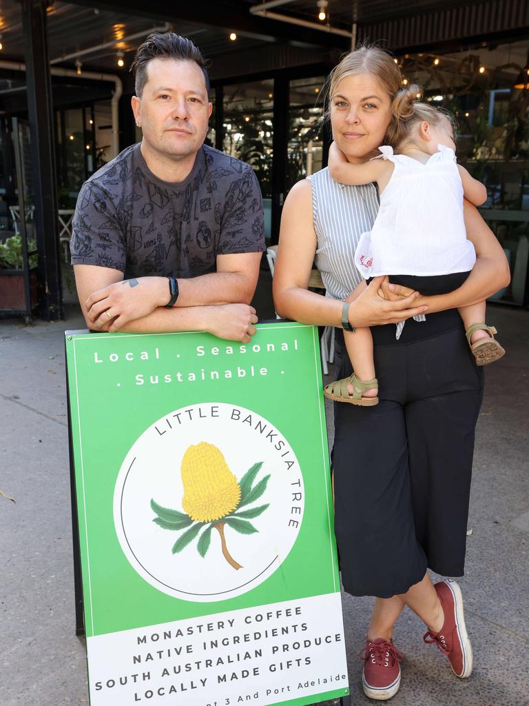 Fabian and Halie Folghera with kids Jasper and Lilah have put their Bowden business up for sale. Picture: Russell Millard Photography