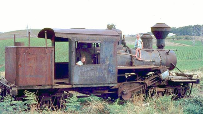 Wheatland brothers Russell (right) and Andrew pictured about 1963 on the Climax 1694. Picture: Don Wheatland/Puffing Billy Preservation Society