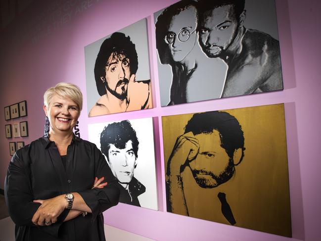 HOTA Gallery Art Show.TO RUN FRIDAY IN PAPER ONLINE FROM 3PM THURSDAY 16 FEB.HOTA Gallery director Tracy (** Correct) Cooper-Lavery with Andy Warhol work from exhibition.Picture: NIGEL HALLETT