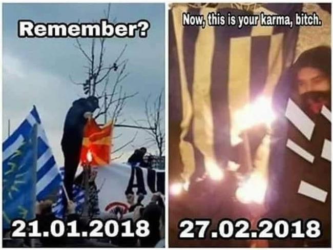 Flag burning Macedonia and Greece