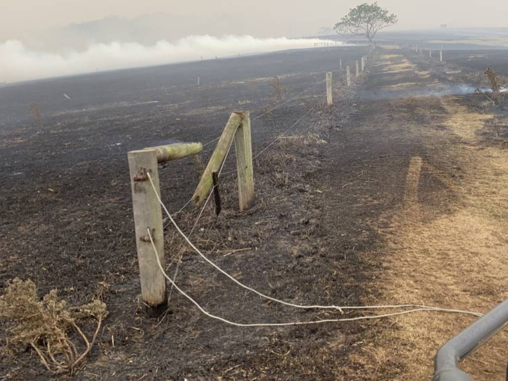 After: By 1.10pm, just 10 minutes after the fire hit the farm, the property is reduced to ash. Picture: Robert Miller