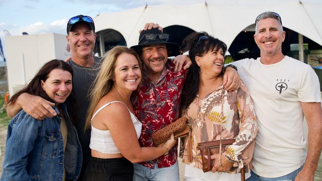 Paula Lock, Nigel Mitchell, Sandy Caruana, Brenton Lock, Ellie Mitchell, Todd Caruana, all of Mackay, attending the Airlie Beach Festival of Music on Saturday, November 5, 2022. Picture: Katrina Lezaic