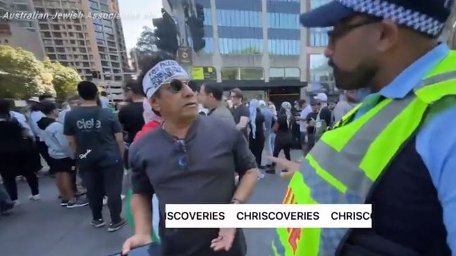 A screengrab from a video put on X showing the rally at Hyde Park. The man was filmed shouting anti-Semitic language on a busy Sydney street. Picture: X/@AustralianJAPicture