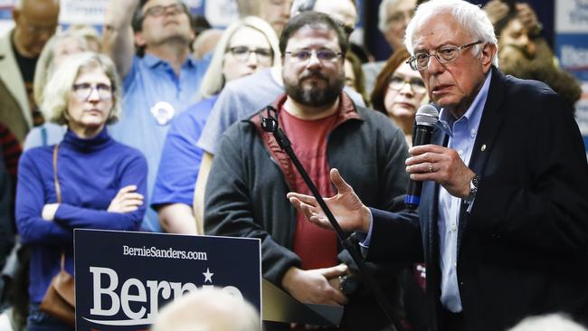 Bernie Sanders speaks at a campaign field office, in Newton, Iowa. Picture: AP.