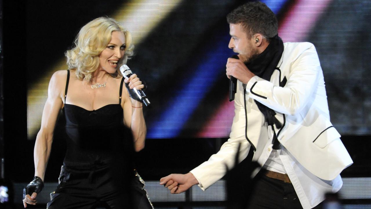 Madonna and Justin Timberlake perform at Roseland Ballroom on in 2008 in New York City. (Photo by Kevin Mazur/WireImage)