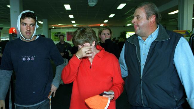 Jade Sheedy with parents Ann and John after arriving at Adelaide Airport after the Bali bombings in 2002.