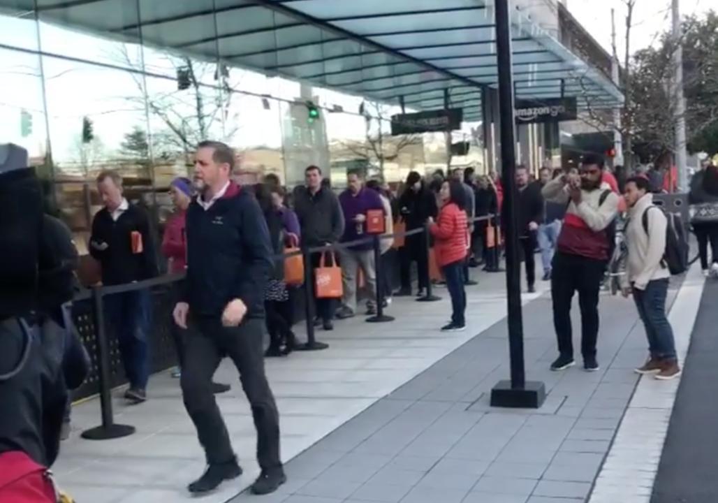 Long Lines Form Outside Seattle's New Amazon Go Store. Credit - Instagram/artholladay via Storyful