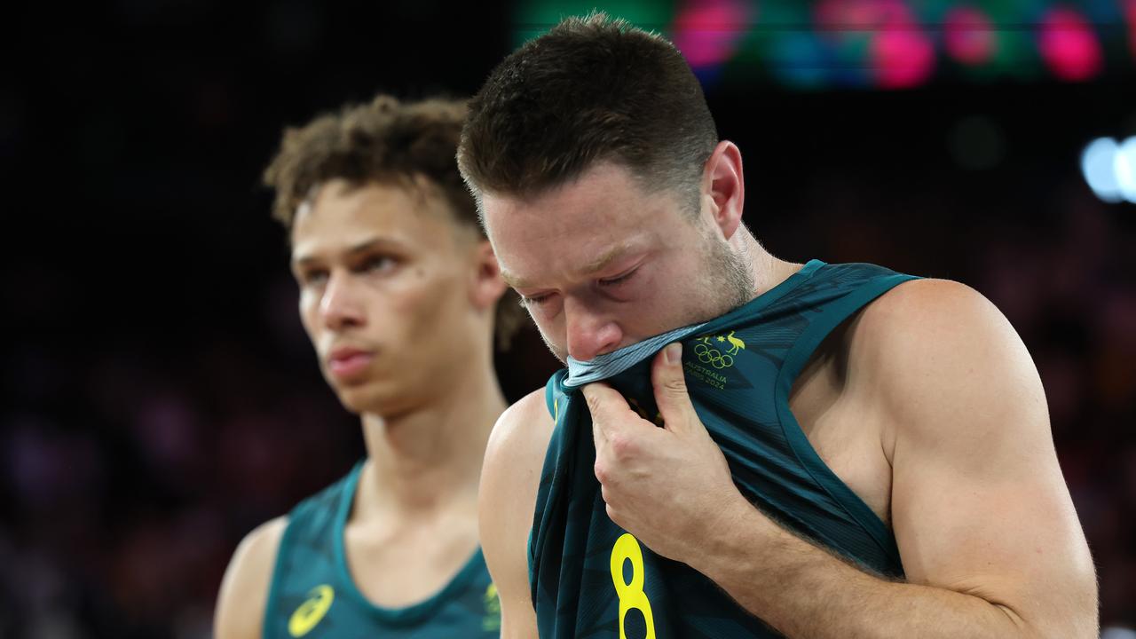 Matthew Dellavedova and the Boomers lose in a very tight game in the Mens Basketball Quarterfinal between Australia and Serbia at Bercy Arena. Pic: Adam Head