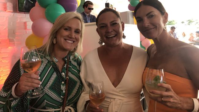 (Left to right) Holly Bos, Manly, Sarah Lawson, Narrabeen and Mel Lawson, Warriewood at the Manly Wharf Bar for the 2022 Melbourne Cup event. Picture: Jim O'Rourke