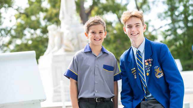 Marist College Ashgrove school captain James Clarke with Harry McAuliffe, Year 5.