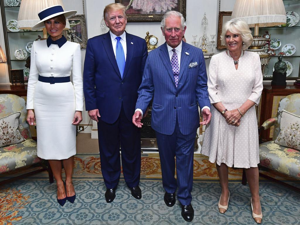 Melania Trump’s outfit complemented that of Camilla, Duchess of Cornwall. Picture: Victoria Jones/Pool Photo via AP