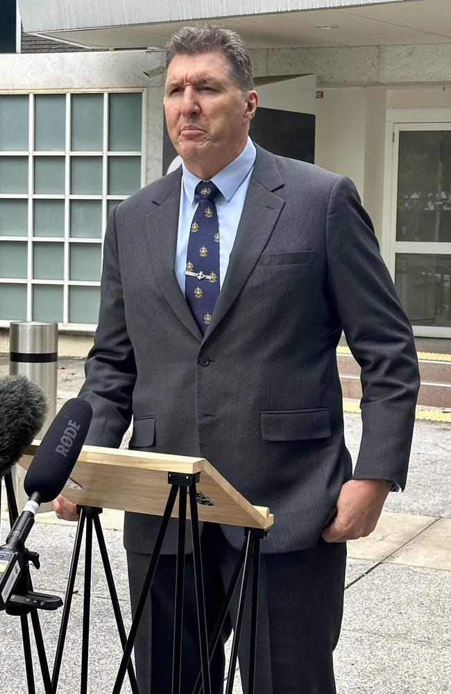 Detective Inspector Mark Steel speaking to media outside City Police Station about the arrests. Picture: Sam Turner