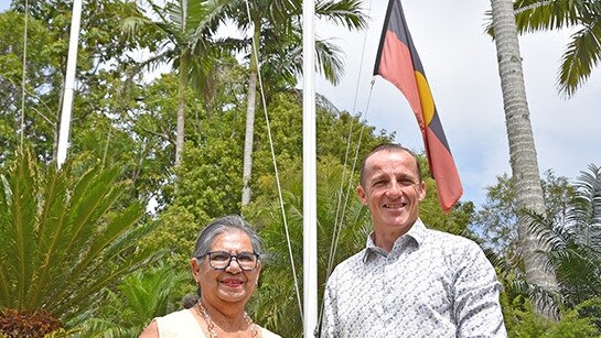 HONOURING FORMER EMPLOYEE: Aunty Thelma and Lismore City Mayor Isaac Smith at the announcement of the established an Aboriginal and Torres Strait Islander Staff Scholarship Program in of Cory James, who died suddenly in October 2019.