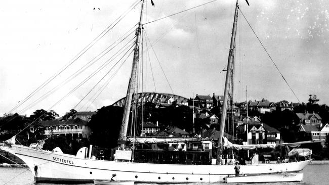 Count Felix Von Luckner's luxury yacht Seeteufel in Sydney Harbour in 1938