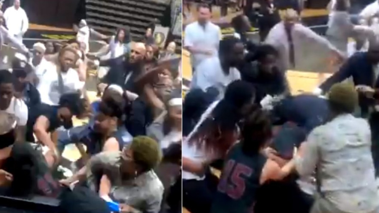 Players and officials brawl at a US women's college basketball game between Alabama State and Texas Southern.